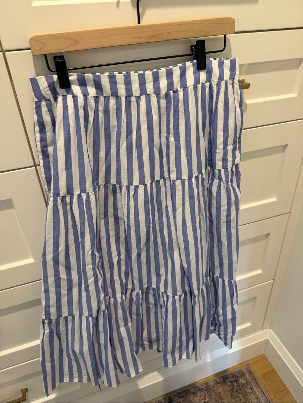 J. Crew Midi Skirt Blue and White Striped Tiered - Picture 2 of 3